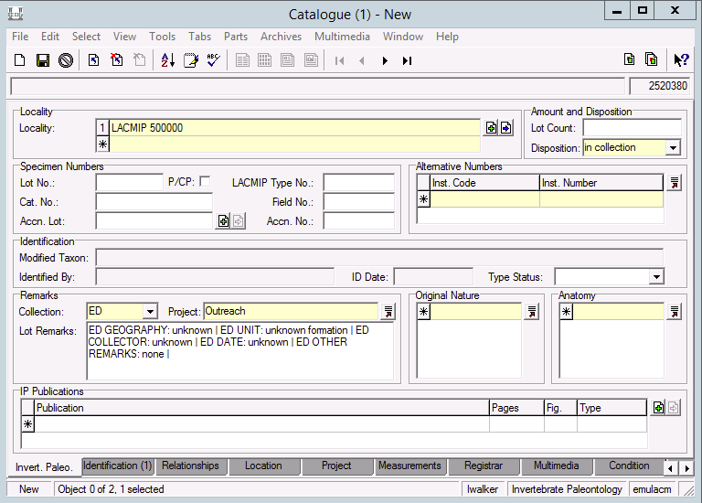 Default values for the LACMIP ED collection