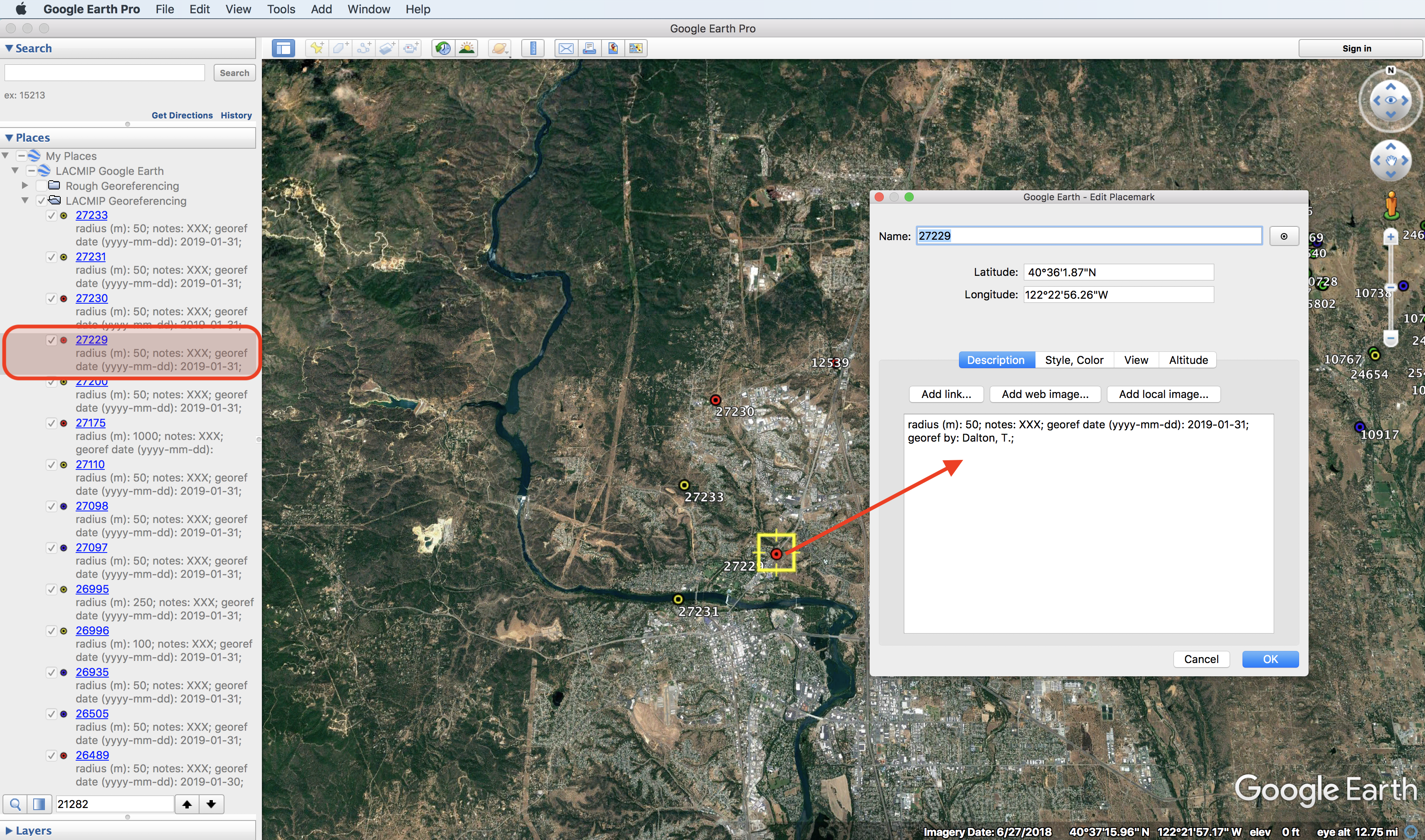 Google Earth georeferencing screenshot