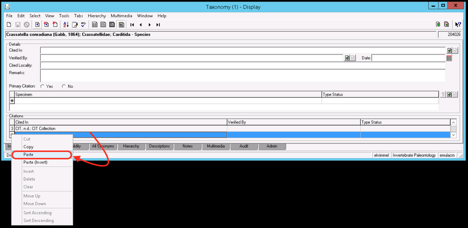 copying a row in a nested table