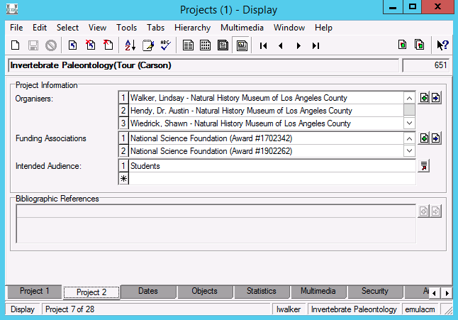 screenshot of the Project 2 tab in the Projects module