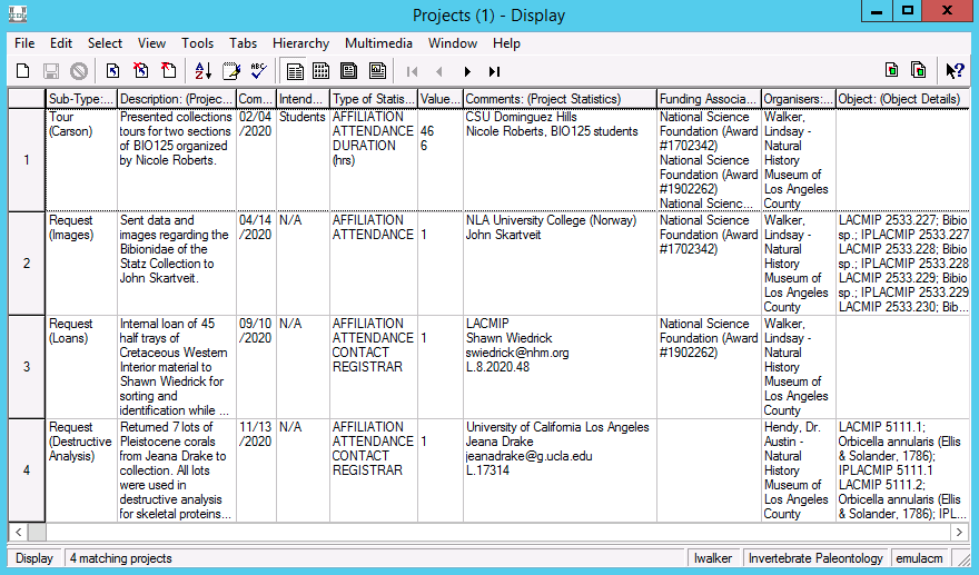 Search results in the Projects module.