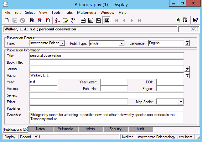 Publications(2) tab of the Bibliography module
