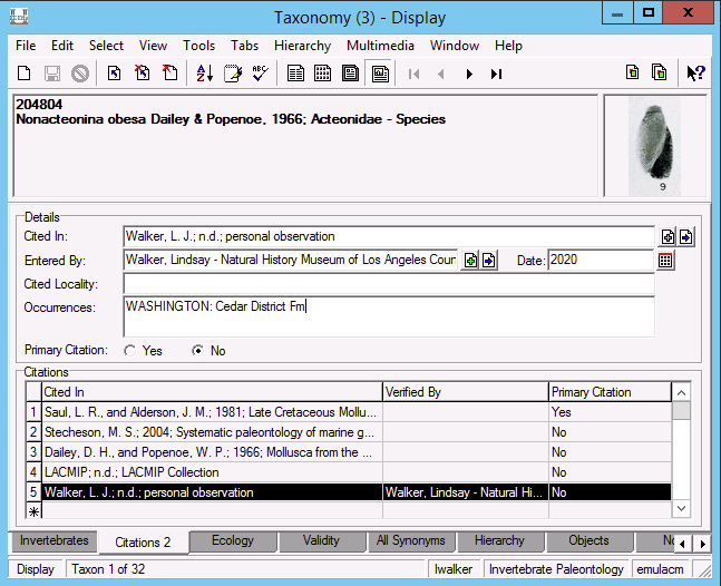 Citations tab of the Taxonomy module