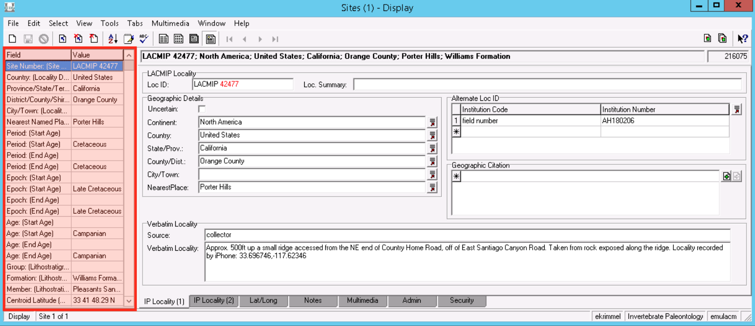 shortcuts in the EMu Sites module